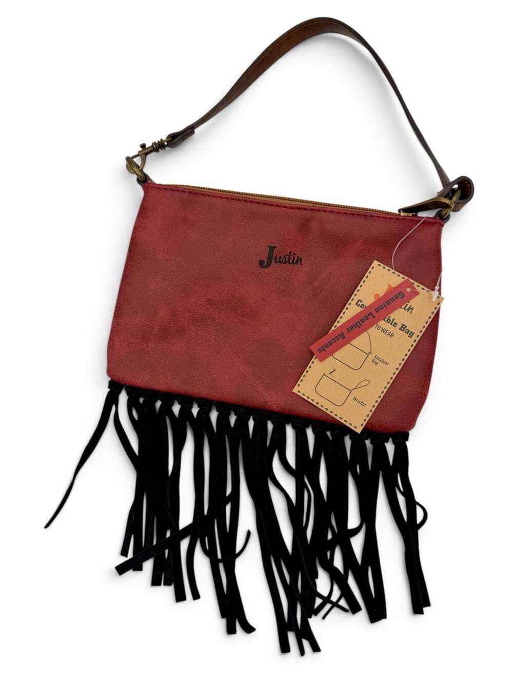 Justin Boots Leopard Fringe Convertible Shoulder Bag Wristlet NWT Western